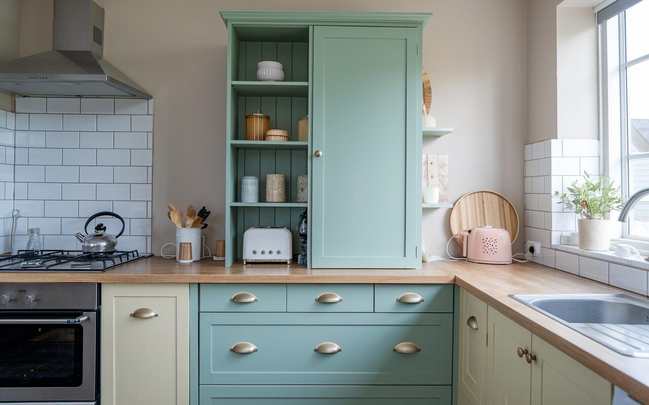 spray painted laminate cabinets