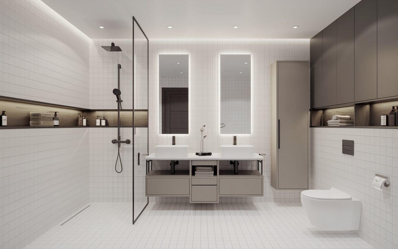 where to place recessed lights in bathroom